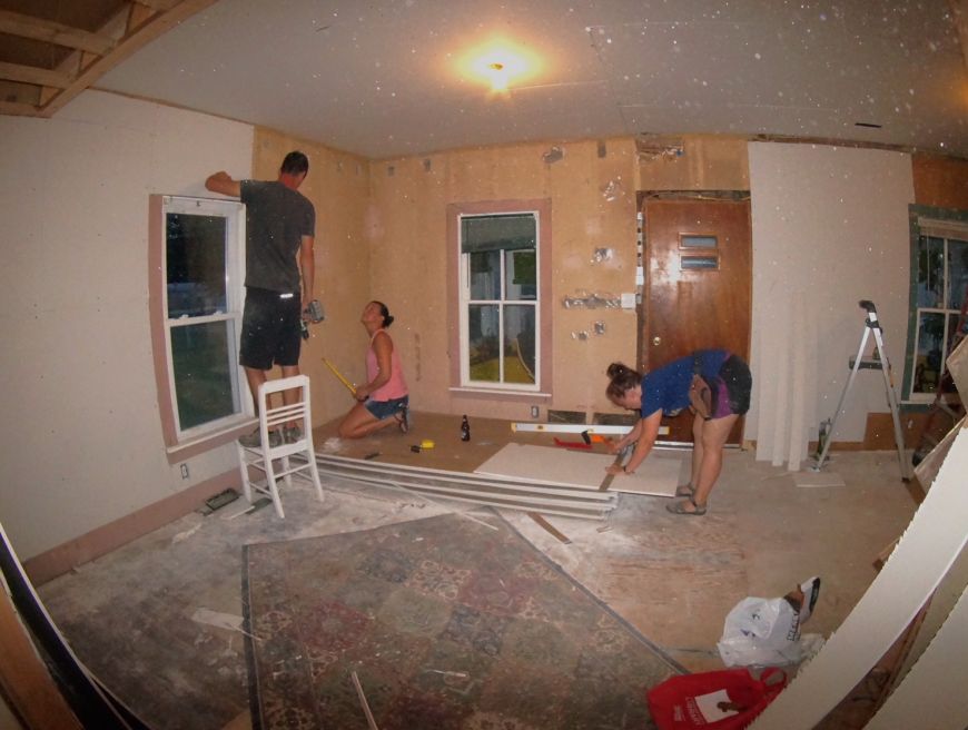 diy drywall living room old house renovation