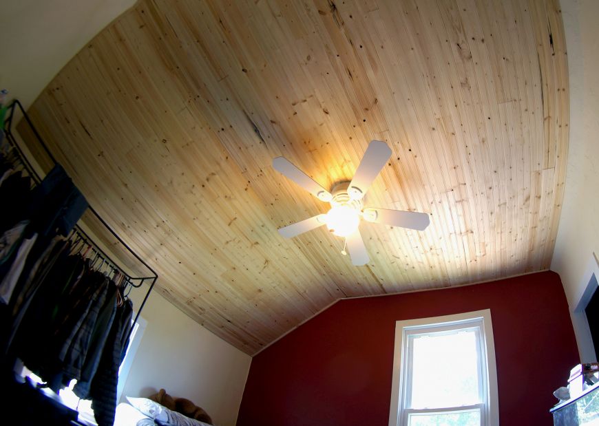 how to install pine tungue-and-groove boards paneling on ceiling