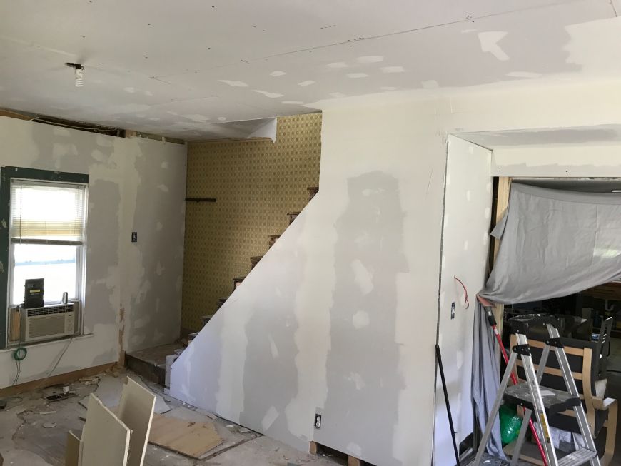 diy drywall living room old house renovation