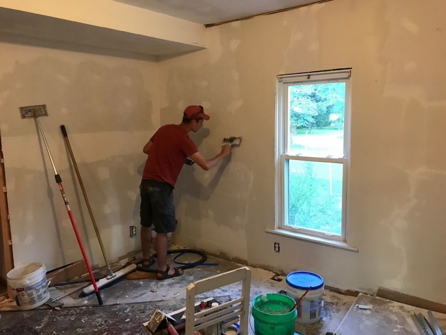 diy drywall living room old house renovation