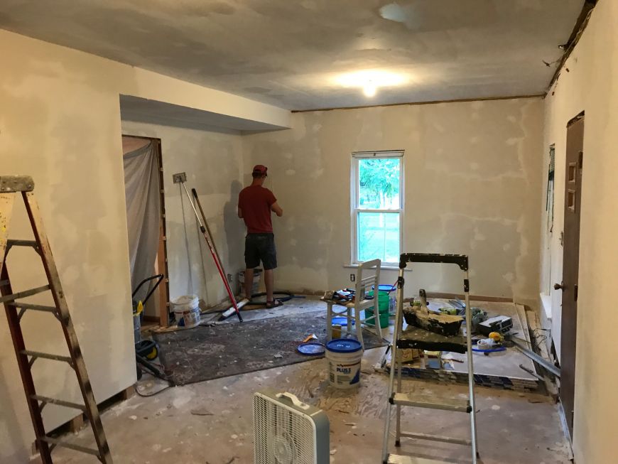 diy drywall living room old house renovation