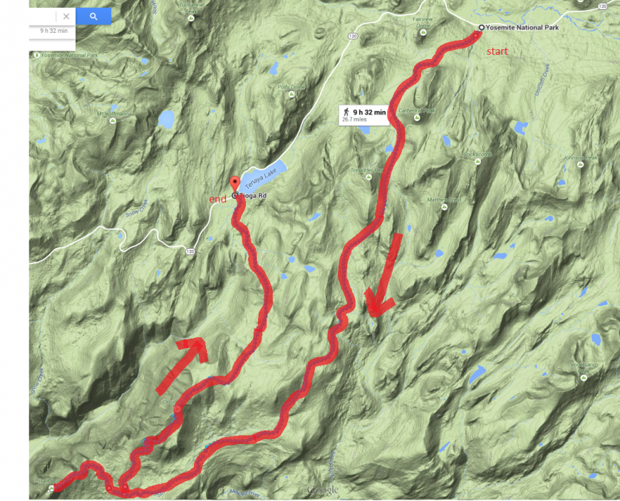 yosemite backpacking route map loop trail